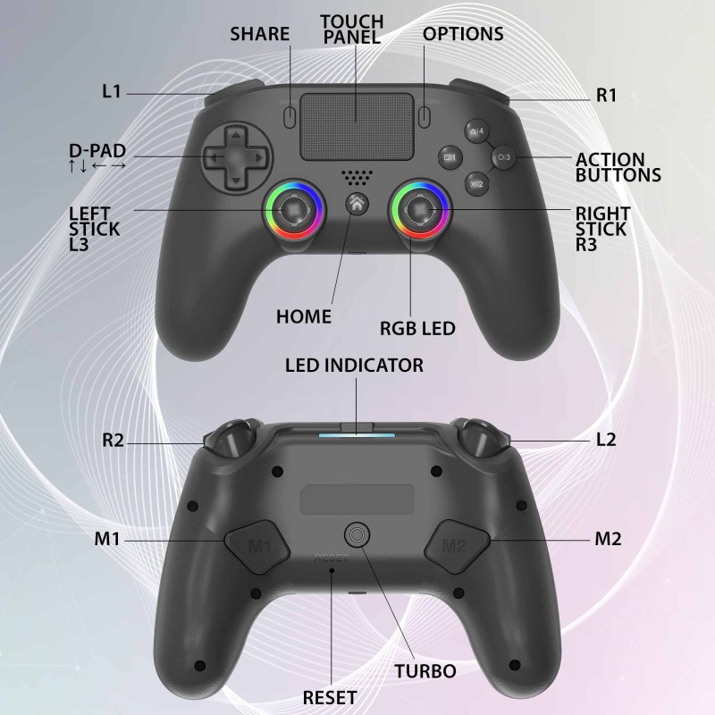 Manette PS5 sans fil LED - Noire | Subsonic