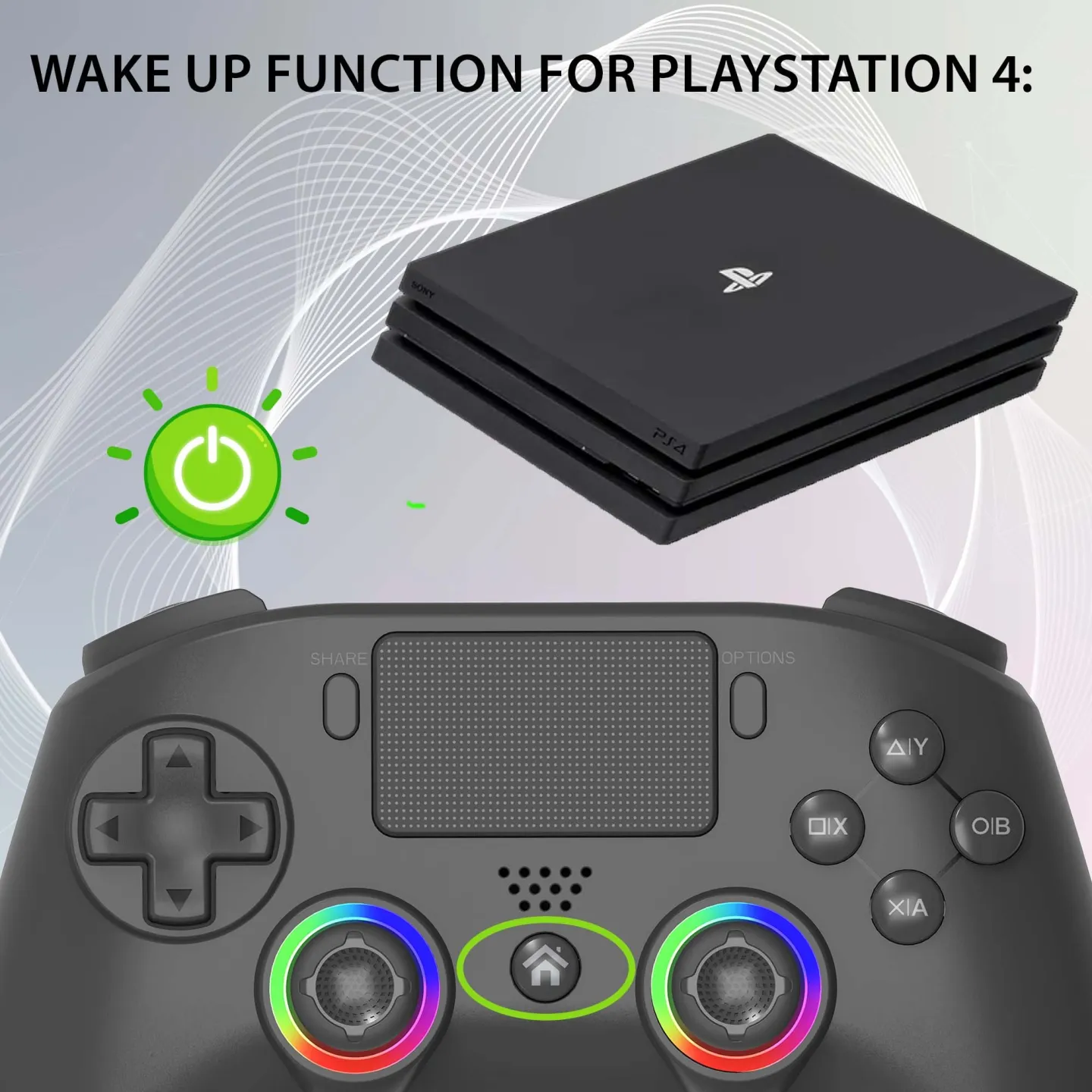 Manette PS4 sans fil LED - Noire | Subsonic