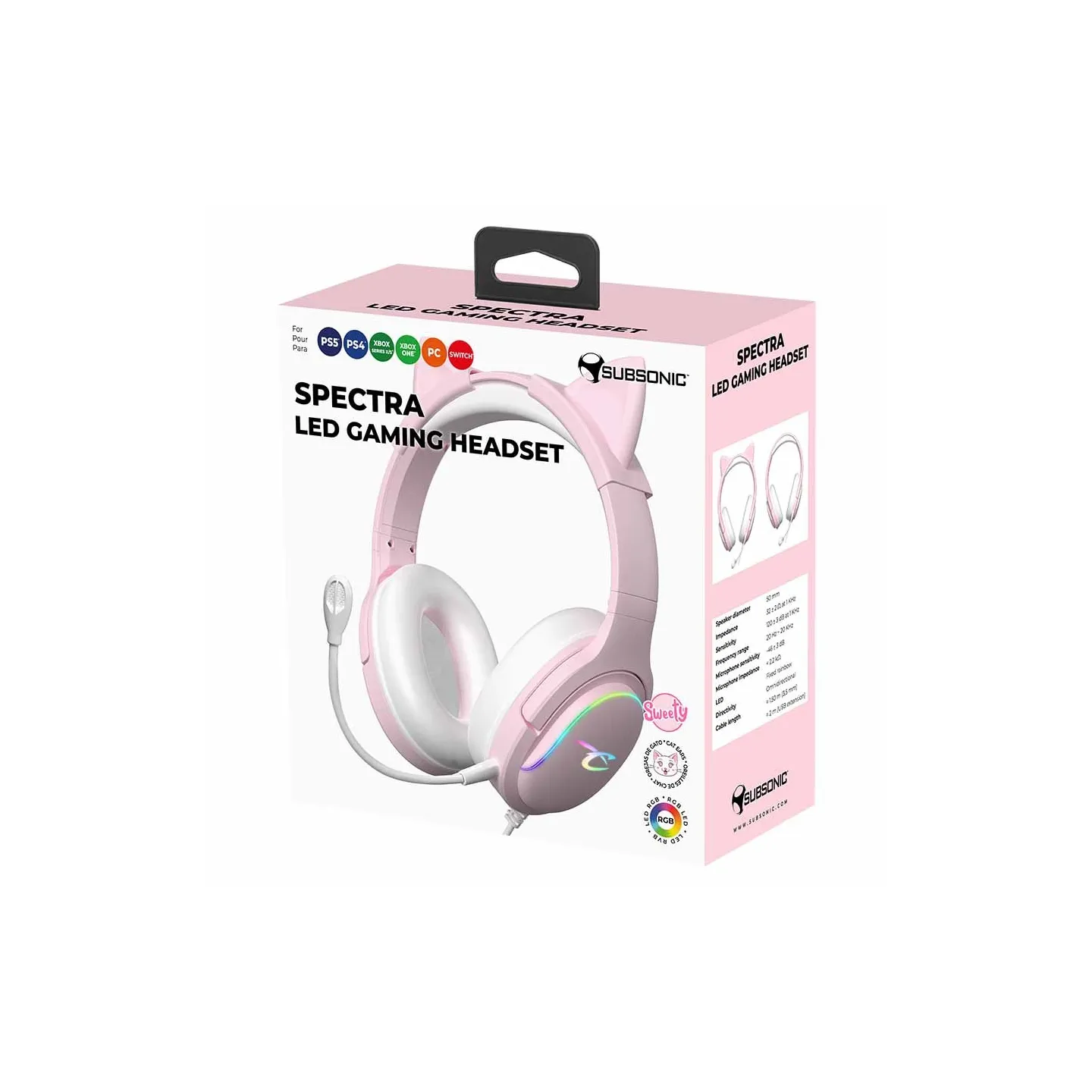 Spectra LED gaming Headset - Pink | Subsonic
