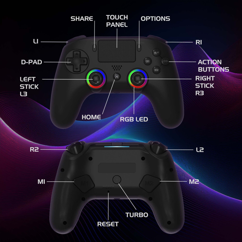 Manette PS5 sans fil LED - Noire | Subsonic