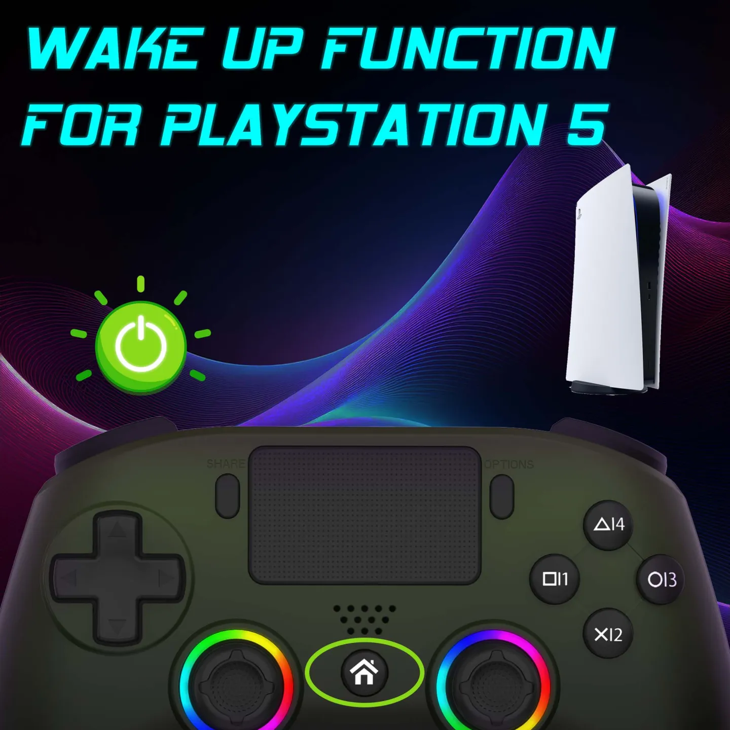 Kabelloser PS5 LED-Controller - Grün | Subsonic