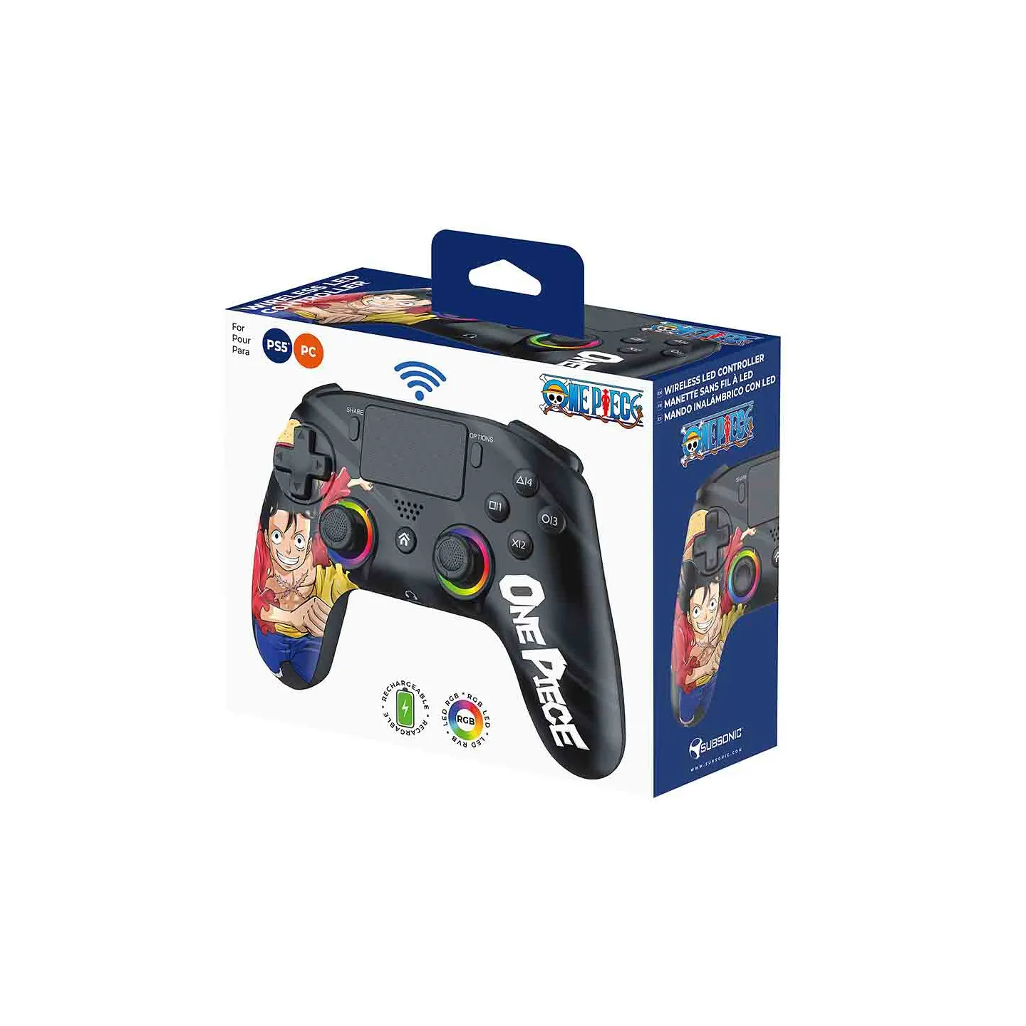 Kabelloser PS5 Controller mit LED One Piece - Schwarz | Subsonic