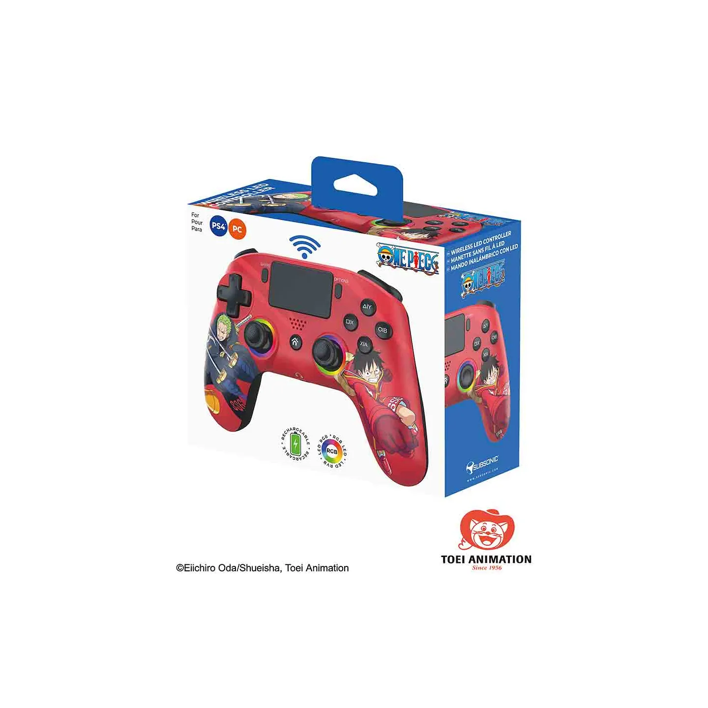 Wireless LED PS4 Controller One Piece - Red | Subsonic