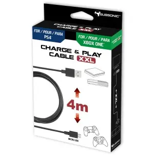 Câble de recharge micro-usb de 3 ètres pour manette PS4 | Subsonic