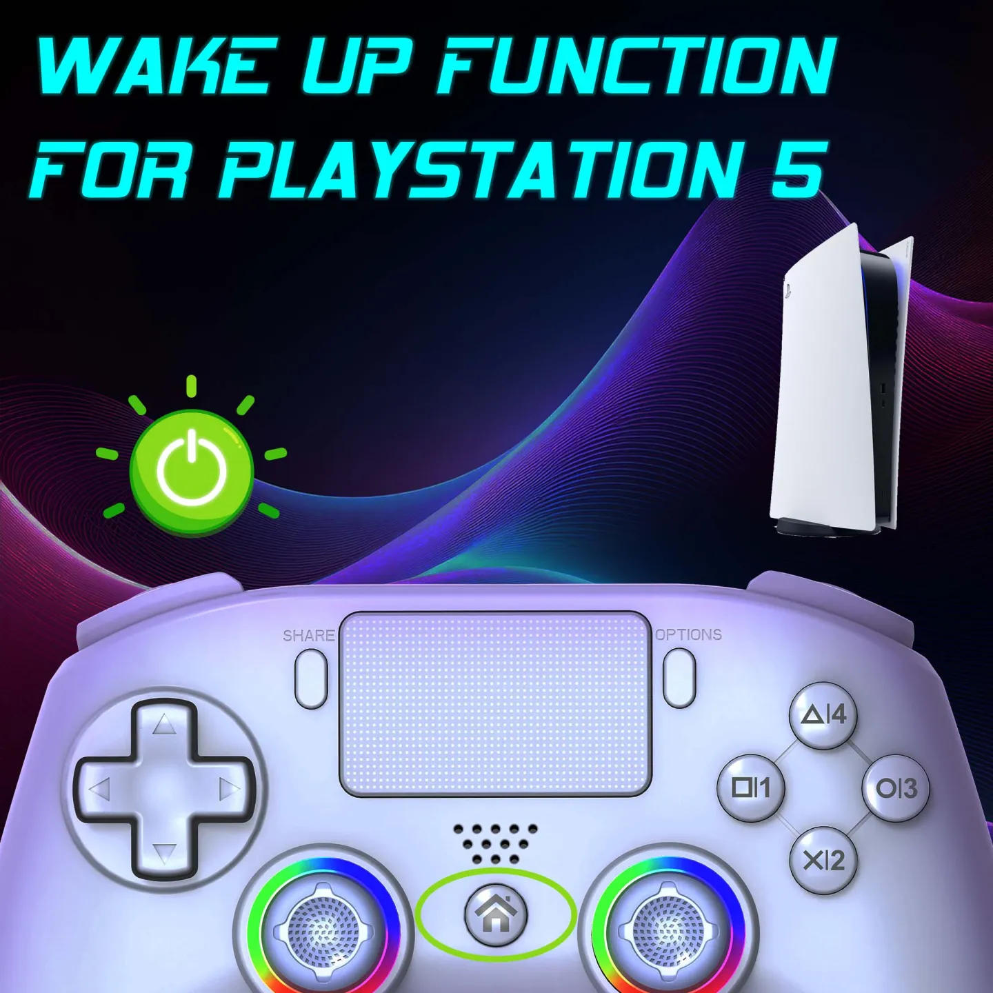 Manette PS5 sans fil LED - Blanche | Subsonic