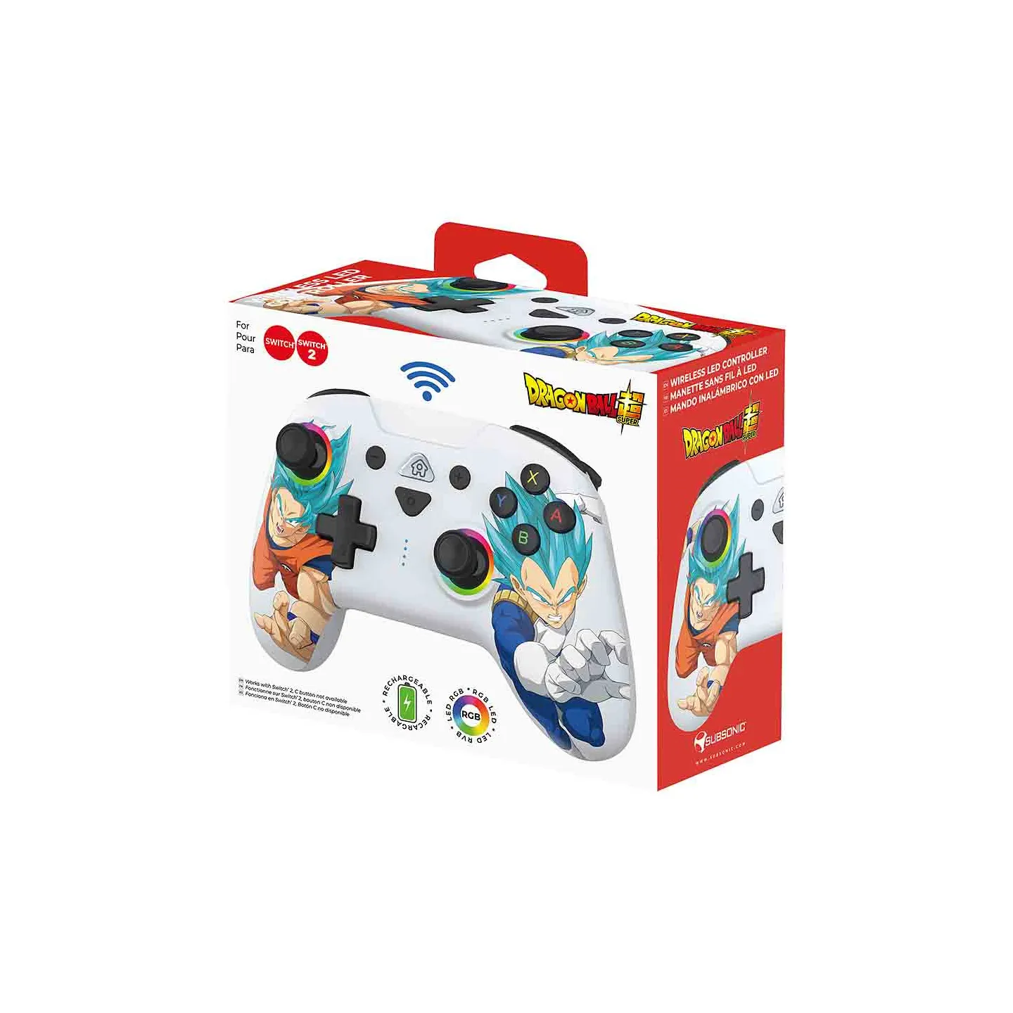 Manette LED sans fil pour Switch 2 & Switch Dragon Ball blanche | Subsonic